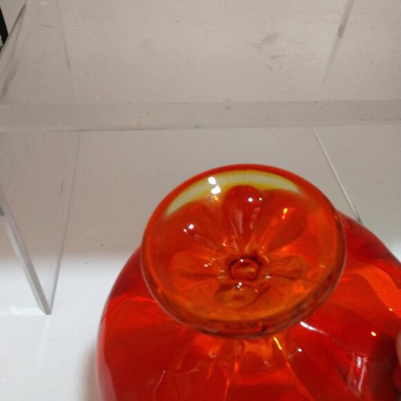 Viking 6 Petal Compote, 60s MCM Epic Line Amberina Pedestal Bowl, Orange Art - Picture 5 of 8